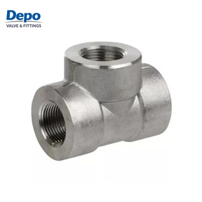 T de encaixe de tubo forjado de rosca fêmea 3 vias de aço inoxidável de alta pressão 3000LB T- tipo T NPT
